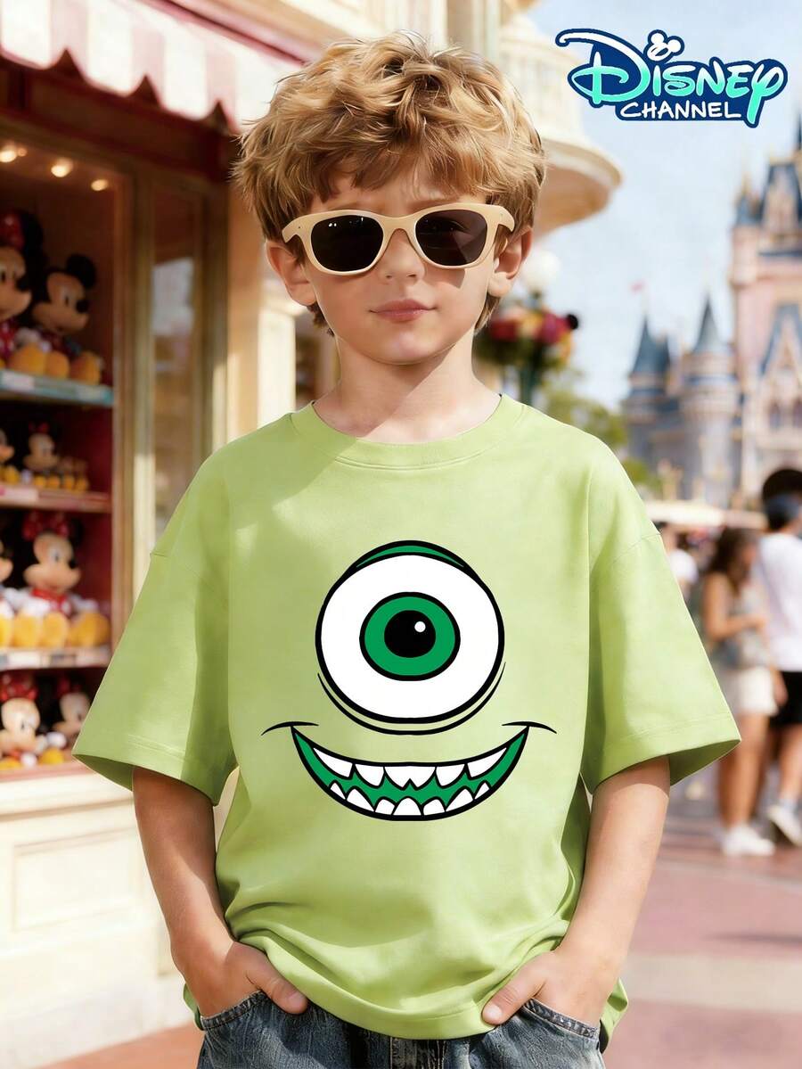 Monsters, Inc. Mike Wazowski Cheerful Face Print Crew Neck T-Shirt For Boys Aged 3–12. Made Of 100% Cotton, This Summer Short-Sleeve Tee Features A Classic Disney Character Design. It Can Be Paired With Casual Sports Pants Or Jogger Pants, And Is Suitable For Birthday Parties, Family Outings, School Breaks, And Outdoor Play. A Comfortable, Durable, And Fun Essential Top For Young Boys. - Matcha xanh - Xem 1