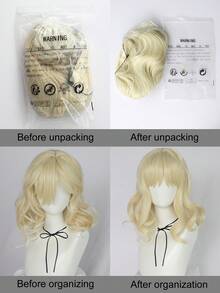 Sweet Style Light Gold Ombre Medium Curly Wig, Cute Bangs Design, Versatile For Anime Cosplay, Parties & Daily Street Style - Champagne - View 10