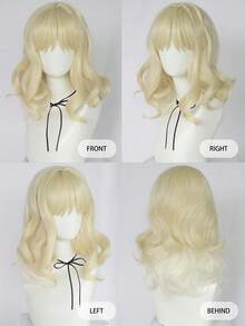 Sweet Style Light Gold Ombre Medium Curly Wig, Cute Bangs Design, Versatile For Anime Cosplay, Parties & Daily Street Style - Champagne - View 9