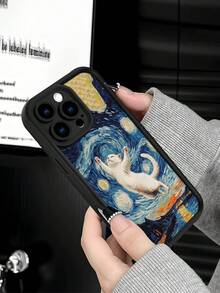 1个蓝白迷彩印花2D图案手机壳，创意个性化欧美风格，适合作为生日/纪念礼物送给长辈、朋友、家人、情侣或自己，黑色哑光软壳全方位保护防尘防水，兼容 17/16/15/14/13/12/11/Pro/ProMax/X/XR/XS/XSMAX/7/8/PLUS - 黑色 - 查看 4