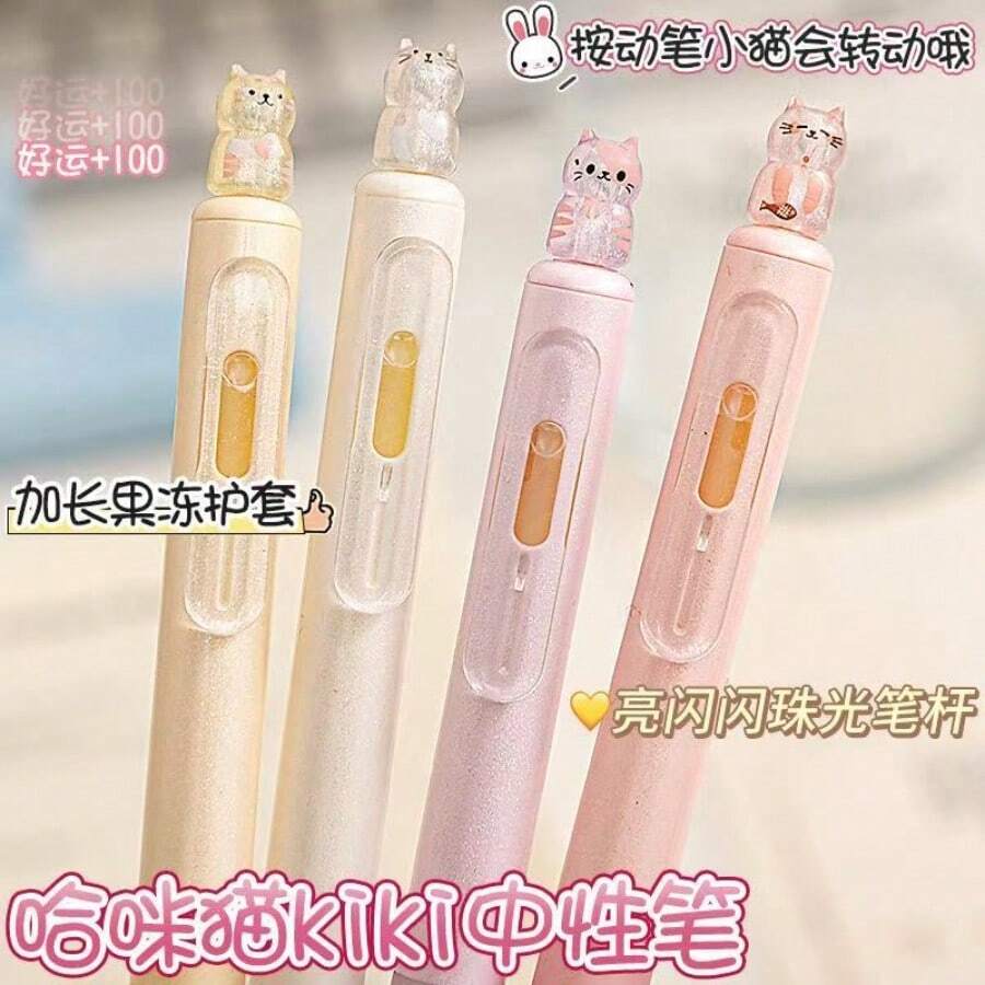 Unisex All-In-One Styling Pen, Hammy Cat KIKI Rotating Maneki-Neko Pen, Student CS Double-Headed Quick-Drying Exam Pen - Rectangle - View 1