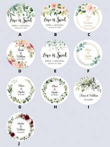 1/30/60/120pcs Customized Round Label Stickers, Personalized Wedding Stickers, Floral Pattern Stickers, Customized Name Stickers, Waterproof Stickers, Perfect For Weddings, Baptism Gifts, Candy Box Sealing, Gift Boxes, Anniversaries, Gift-Ready, Envelope Seals - Multicolor - View 3