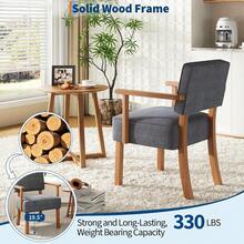 Silla de acento de mediados del siglo con marco de madera, silla de salón tapizada de tela de lino, silla de ocio de lectura con raya vertical clásica para la sala de estar, el dormitorio, el balcón - Gris Oscuro - Ver 4