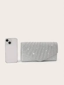 REMANLAND Túi xách cầm tay vuông nhỏ gọn, lấp lánh, có thể gấp lại, đính đá lấp lánh, hoàn hảo cho váy dạ hội, phụ kiện dạ hội, váy đính sequin, váy bóng bẩy, váy thanh lịch, túi dạ hội sang trọng, lý tưởng cho phù dâu, phù hợp cho tiệc cưới, tiệc tùng, đám cưới, dạ hội, tiệc chiêu đãi/gala. - Bạc - Xem 7