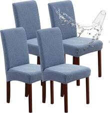 6 Sets Elastic Jacquard Dining Chair Covers, Leaf Pattern Chair Protectors, Dustproof Scratch-Resistant Removable Washable Slipcovers, Universal For Chairs, Stools And Benches, Perfect For Home, Kitchen, Living Room, Restaurant, Hotel, Banquet And Office - 水淺藍 - 查看 13