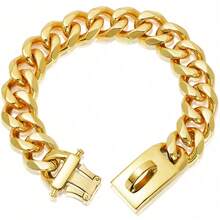 Starkt halsband i rostfritt stål med choke och spänne, gyllene kubansk länkkedja, träningshalsband för husdjur, metallhalsband - Guld - Visa 9