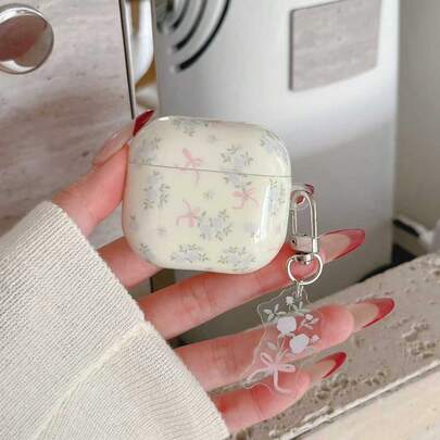 Flower 1pc New Fashionable Fresh Ditsy Floral Bluetooth Earphone Case Protective Cover Compatible With Apple 1/2/3/4 Pro, Minimalist Unique Design, Anti-Drop, Ideal Gift For Girlfriend, Best Friend, Spring