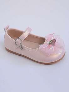 1 Pair Toddler Girls' Low Vamp Princess Leather Shoes, Bowknot, Waterproof Non-Slip Infant Crawling Shoes, Soft Bottom Vintage Mary Jane Shoes, Breathable Casual Shoes, Suitable For Spring, Summer, Autumn - Pink - View 4