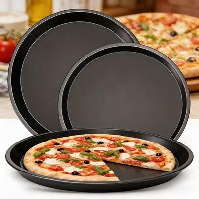 1pc/3pcs Non-Stick Pizza Baking Tray, Dishwasher , Suitable For Home Baking And Restaurant Use, Can Be Used For Baking Pizza, Pies And Various Baked Goods, An Excellent Gift For Cooking Enthusiasts And Chefs