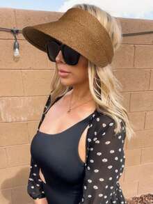 1顶女士时尚草帽，大帽檐防晒帽，适合夏季度假 - A - 查看 2