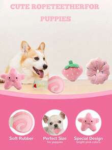 宠物玩具套装，小型犬猫毛绒发声玩具 - 棒棒糖、星星、甜甜圈、草莓形状，互动咀嚼玩具和拥抱伙伴 - 彩色 - 查看 3