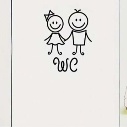 Bộ 1/2/3 miếng dán tường nhà vệ sinh hình hoạt hình nam/nữ, decal "WC" tự dính bằng PVC chống thấm nước, trang trí tường nhà vệ sinh hài hước, dễ lắp đặt, bề mặt bóng, họa tiết hình học, phụ kiện trang trí phòng tắm.