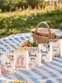 10 Stücke Blumen Design Geschenktüten, dicke Papiertüten aus Karton mit transparenten Ringgriffen und dekorativen Ausschnitten, geeignet für Geburtstag, Hochzeit, Muttertag, Valentinstag, Weihnachten, Abschlussfeier Dekoration - wiederverwendbar und zum Geschenkeverpacken - lebendiges Blumenmuster mit Goldglitzer und sanften Farben - inklusive Dankeskarten - Verschiedenfarbig - Übersicht 9