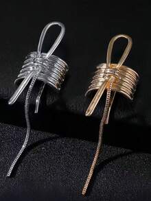 1pc Elegant Chain Hair Clip For Women, Ponytail Accessory Casual Bow Valentine's Day Valentines Claw Clips Hair Claws Hair Barrettes, School Stuff, Hair Accessories, Head Accessories, Hair Accessories For Women, Hair Slide - Silver - View 4
