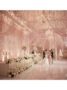 10/5/1件装玫瑰金镜面亮片窗帘装饰 - 悬挂式亮片花环，适用于婚礼、订婚、生日派对、情人节、毕业典礼 - 无需电源 - 彩色 - 查看 10