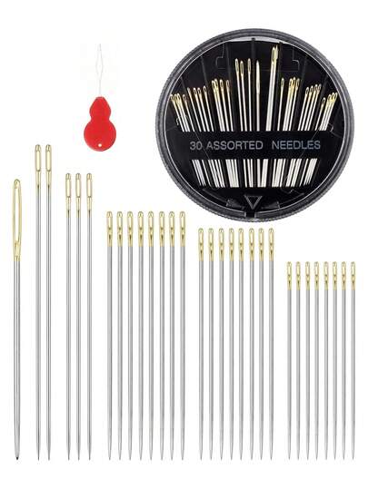 30-Count Steel Needles For Hand Sewing, 6 Sizes Large Eye Embroidery And Hand Quilting Needles Kit With Threaders For Art & Craft Projects