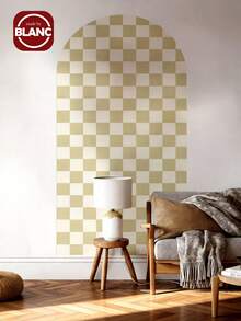 1pc Bohemian Style Arch Green Plaid Pattern PVC Wall Sticker | Self-Adhesive Mural Wallpaper, Suitable For Living Room, Bedroom, Home Decor, Semi-Matte Finish, Multi-Surface Application, Room Decor Sticker, Wall Decal - Multicolor - View 1