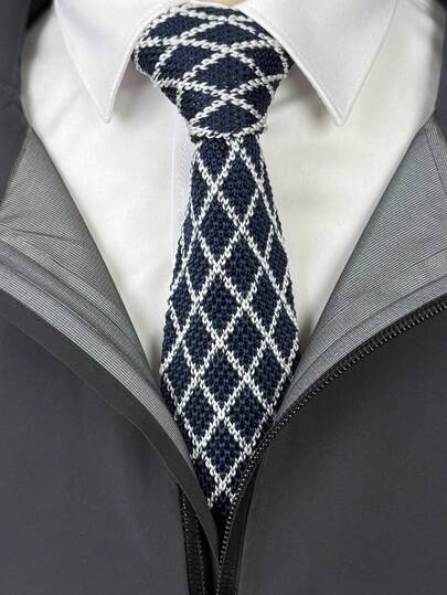 1件针织平领带/腰带，男女通用情侣款，条纹休闲领带，适合正式场合、婚礼、燕尾服配饰，礼品领带腰带，格子休闲领带