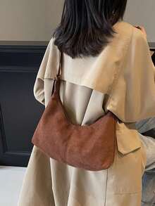 1 pieza Bolso de hombro de diseño de nicho, de unicolor suave de PU, de moda minimalista y versátil, bolso de mano pequeño para debajo del brazo para mujeres - Café - Ver 6