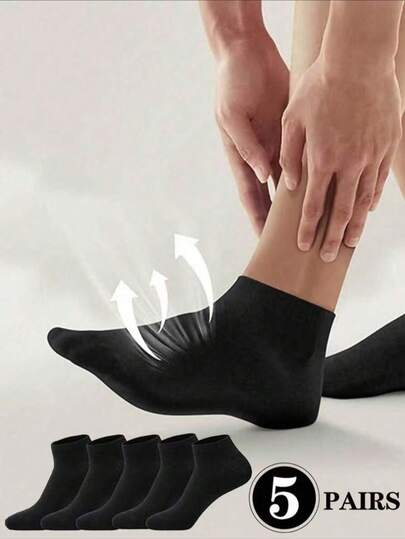5 pares de calcetines negros de corte bajo, transpirables y casuales tipo náutico para hombres, calcetines de tobillo de algodón delgado para viajes y verano