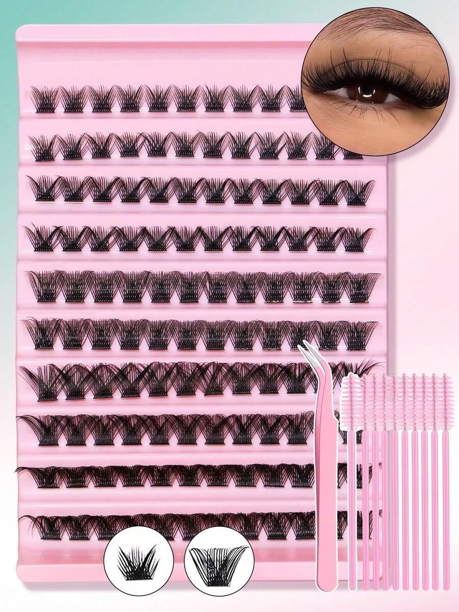 8-16mm D-Curl Cluster Lashes - Fluffy Natural Individual False Eyelashes, Soft & Lightweight DIY Lash Extension Kit Suitable For Beginners, Reusable, Includes Tweezers And Lash Brush - View 1