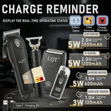 LQT Men's Grooming Kit (4pcs/3pcs/1pc) - Rechargeable Hair Clipper, Beard Trimmer, Nose Hair Trimmer And Electric Shaver, Wireless Multifunctional Grooming Set, USB Charging, With Guide Comb, Ideal For Home Haircut, Beard Styling And Personal Care, Perfect Gift - Black - View 4