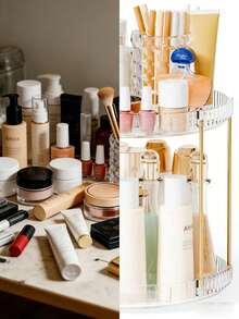 1/2/3层旋转化妆品收纳架，适用于梳妆台，可收纳香水和护肤品，大容量，浴室台面化妆品收纳架，透明旋转护肤品和口红架，可选1/2/3层，圣诞装饰，化妆品收纳架，香水架（绿色、透明、琥珀色），房间装饰 - 彩色 - 查看 8