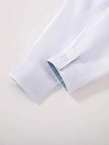 Chemise à manches longues minimaliste décontractée pour jeune garçon avec broderie et couleurs contrastées - Blanc - Voir 6