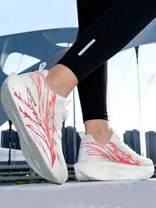 女士春夏渐变网面系带透气舒适跑步鞋，轻便减震时尚运动休闲鞋，夜光跑步鞋 - 白紅 - 查看 3