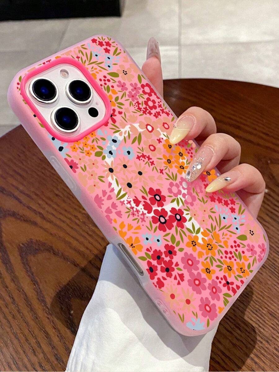 1pc Perforated Ditsy Floral Painted Thick Anti-Drop Phone Case Cover Compatible With IPhone 16/11/16pro/16plus/16promax/16e/15Promax/13/14/12/XS/XR/7G/8P, Galaxy 11/12Pro/12/12X/13Pro/14Pro/15Pro/,  10/9/Note9/12c/Note11pro/Note8Pro - 款式8(1pc) - 查看 1