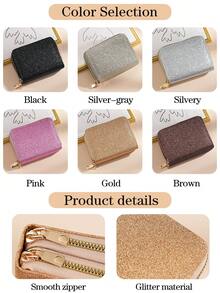 Personalized Starry Sky Double Zipper Wallet, Customized Women's Double-Layer Card Holder, Starry Glitter Purse, Ideal Gift For Bridesmaids, Wedding, Birthday, Mother, Girlfriend - Multicolor - View 2