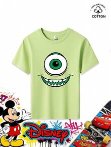 Monsters, Inc. Mike Wazowski Cheerful Face Print Crew Neck T-Shirt For Boys Aged 3–12. Made Of 100% Cotton, This Summer Short-Sleeve Tee Features A Classic Disney Character Design. It Can Be Paired With Casual Sports Pants Or Jogger Pants, And Is Suitable For Birthday Parties, Family Outings, School Breaks, And Outdoor Play. A Comfortable, Durable, And Fun Essential Top For Young Boys. - Matcha xanh - Xem 2