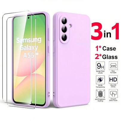 3-In-1 Set (1 Phone Case + 2 Screen Protectors), Suitable For Samsung Galaxy A56 5G, TPU Soft Thin Phone Case, Full Body Protection, Ideal Gift For Family, Friends, Girlfriend And Boyfriend