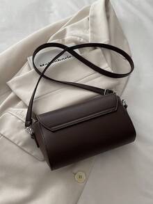 新款极简几何金属扣翻盖方形手提包，多功能女士斜挎包，高端百搭女士通勤手提包 - 咖啡 - 查看 5