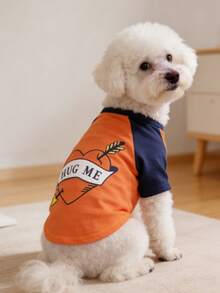 狗狗衣服 “抱抱我” 心形箭头印花插肩袖T恤，适合小型和中型犬，幼犬圆领柔软透气套头衫 - 橘色 - 查看 6