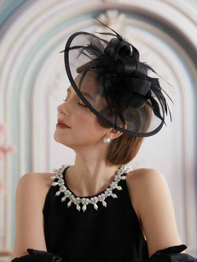 1PC Fascinator Hat For Women – 50s & 60s Flower Mesh Ribbon Headband With Clip, Elegant Tea Party, Kentucky Derby, Or Wedding Headwear, Special Occasion Hat | Vintage Style Hat |Trimmed Hat