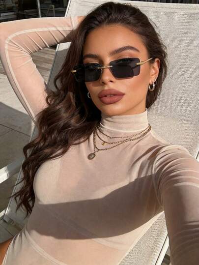 1 件女士方形框架金属酷炫时尚眼镜，适合夏季度假户外音乐派对服装配饰，适合夏季海滩度假、户外、旅行