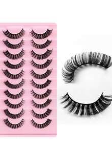 10 Pairs 5D Fluffy Natural Fox Eye Lashes, 3D Lengthening Full Strip Fake Eyelashes, Create Charming Eye Makeup, Thick And Long, Enhance Eye Contour - Black - View 3