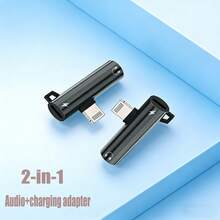 1-2个便携式双头音频转换器，Lightning转3.5mm AUX耳机插孔及充电适配器，高品质耳机音频分离器转换器，兼容 11/12/13/14 Mini Pro Max XS XR X 7/8、Air系列，即插即用 - 黑色 - 查看 1