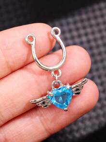 1件时尚独特、精致优雅的朋克风心形锆石翅膀假乳环，适合日常佩戴、海滩度假装扮 - 彩色 - 查看 17