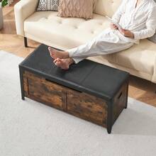 Banco otomano de Almacenamiento de Madera Retro de 39.5 Pulgadas con 2 bisagras de Seguridads, soporta hasta 300 Libras - Cofre de Almacenamiento para Dormitorio, Entrada y Sala de Estar - Marrón - Ver 2