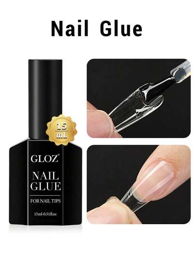 GLOZ 15ml 4-In-1 Nail Glue, Suitable For Nail Stickers, Long-Lasting, Applicable For Clear Nail Stickers And Clear Press-On Nails, Can Be Used For Nail Repair And Nail Salon DIY, Requires UV Light Curing.