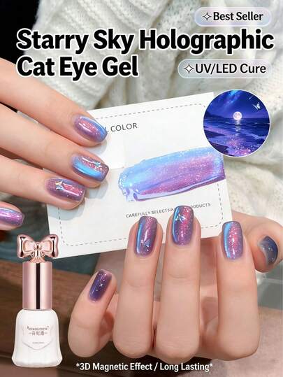 SHANGFEIYA 10ml Starry Sky Cat Magnetic Gel Polish Colorful Semi-Permanent Galaxy For Holographic Cat Eye Salon Gel Manicure And Nail Art DIY At Home ﻿