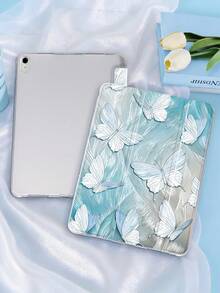 1pc Misty Blue Iridescent Butterfly Textured Painted Tablet Case, Compatible With Mini 4/5/6/7, Air/Air2, 9.7/10.2/10.5, Air 4/5, Pro 11-Inch, 10th Gen, Air 11-Inch (M3) 2025, (A16) 11-Inch 11th Gen 2025, Galaxy Tab A8 10.5-Inch 2022. Features: Built-In Pencil Slot, Tri-Fold Stand, TPU Soft Edge Protection, Magnetic Sleep/Wake, Premium/Personalized/Healing/Unique Tablet Folio Case - Multicolor - View 4