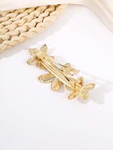 1个女士花朵金属弹簧发夹，公主风发卡，日常及节日礼物，发爪，发夹，发卡，花朵发夹，发卡，夏季配饰 - 金色 - 查看 4