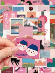 50 piezas Pegatinas estéticas retro japonesas de color rosa para decorar fundas de teléfonos, teclados, tabletas, cuadernos, portátiles, guitarras, cascos, monopatines, suministros de scrapbooking, papelería, pegatinas divertidas, Kindle manualidades libro de sticker estikers - Estética retro japonesa rosa - Ver 6