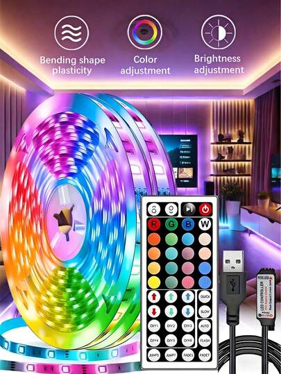 1pc Infrared Sensor LED Strip Light, 44-Key LED Strip Light With RGB Color Adjustable, Flexible LED Room Lamp Strip, 6 Modes, Easy Installation, Suitable For Bedroom, Ceiling, Party Atmosphere, Holiday Decoration, Gifts, Room Lighting, LED Lighting, Party, Holiday, Wedding, Bar, Spring Festival, Birthday, Living Room, Kitchen Wall Decor, Party Decoration, Birthday Party Decoration, Atmosphere Light, Music Festival, Wedding Decoration, Valentine's Day Decoration