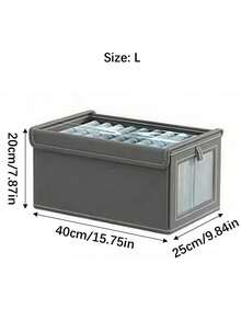 Large Storage Basket, Durable Fabric Wardrobe Storage Box With Transparent Window, Foldable With Lid, Suitable For Home Storage, Household Essentials Organization, Folding Storage Box, Clothes Storage Box, Storage Container - Grey - View 5