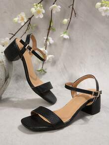 2026 New Korean Style Minimalist Strap Sandals, Suitable For Dresses, Black Thick Heel High Heels, Summer - Black - View 7