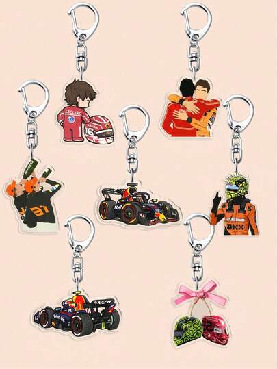 1/7 Pcs Acrylic F1 Racing Keychains,F1 Motorsport Key Ring, Keychain Accessories, Bag Charms, Cartoon Character Pendant.Cute Shark, Helmet Dog Backpack Keychain .Suitable For Fans, Birthday Gift, Christmas Gift Car Keychain